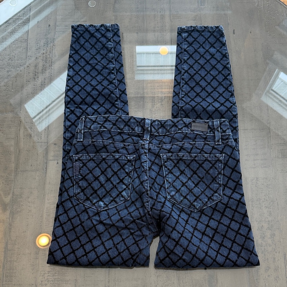 PAIGE Verdugo Ultra Skinny Blue and Black Checkered Jeans. Have wear on Knees. - Picture 5 of 8